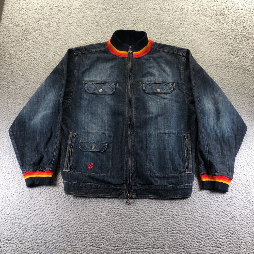 Vintage Rocawear Jacket Girls XL (18-20) Blue Denim Zip Felt Logo Y2k Hip Hop